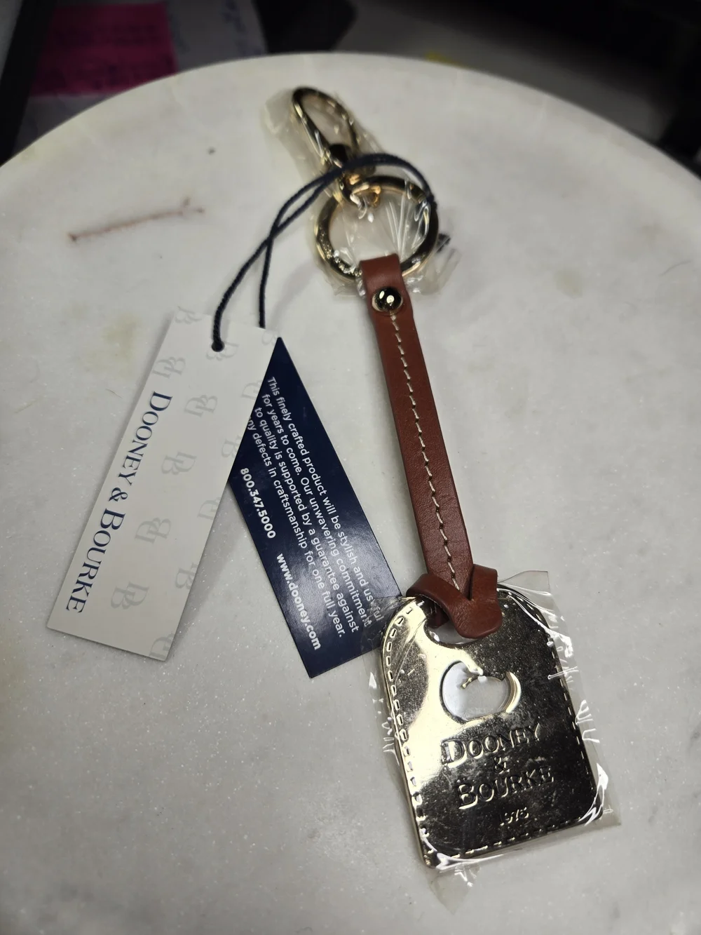 NWT Dooney & Bourke Luggage Tag Key Fob Gold Medallion Charm Rare Discontinued